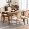 French Style Solid Wood Frame Antique Painting Linen Fabric Back Dining Chair (Set of 2) - Beige - Image 17