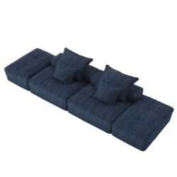 Modern Oversized Modular Sectional Sofa With 2 Ottoman And 2 Seat, Sparkling Chenille Fabric Soft Cushion Sofa With 4 Pillows, 4 Pieces Diy Combination Tufted Sofa, No Assembly Required - Blue