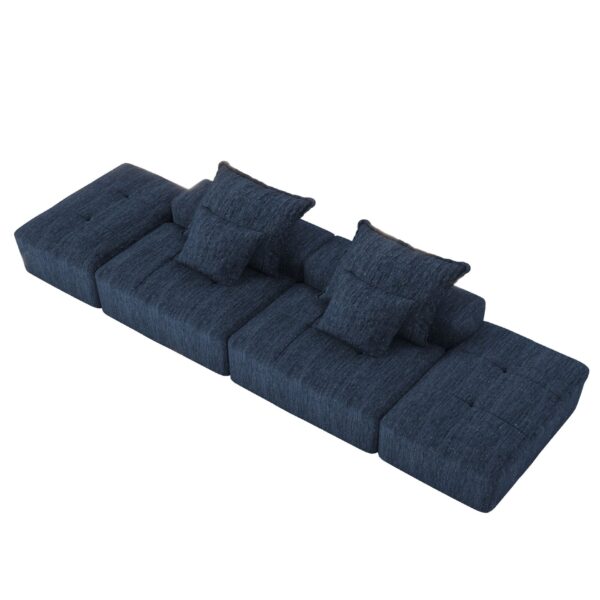 Modern Oversized Modular Sectional Sofa With 2 Ottoman And 2 Seat, Sparkling Chenille Fabric Soft Cushion Sofa With 4 Pillows, 4 Pieces Diy Combination Tufted Sofa, No Assembly Required - Blue