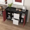 Sideboard Buffet Cabinet With Doors And Unique Panel Styling - Black / Red - Image 7