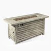 54" Propane Gas Fire Pit Table, 50000 Btu Rectangular Steel Fire Pit With Imitation Wood Grain For Outside Patio Deck Garden Courtyard - Light Beige - Image 4