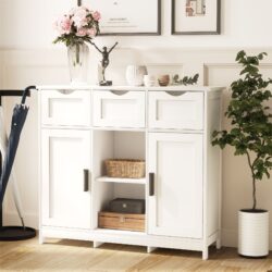 Storage Cabinets, Wooden Floor Cabinet, With Drawers And Shelves Storage Cabinets, Accent Cabinet For Living Room, Bedroom, Bathroom Furniture Home Decor - White