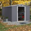 Outdoor Storage Shed 8 2 Ft Large Metal Tool Sheds Heavy Duty Storage House With Sliding Doors And Air Vent For Backyard Patio Lawn To Store Bikes Tools Lawnmowers - Gray - Image 5