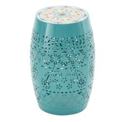 Vibrant Mosaic Side Table With Roman Pattern Ceramic Tile Top - Teal