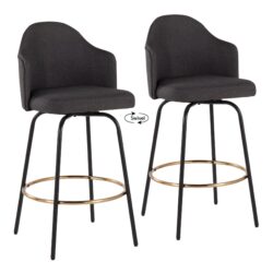 Ahoy - Contemporary Fixed Height Counter Stool Round Gold Footrest (Set of 2) - Charcoal / Black