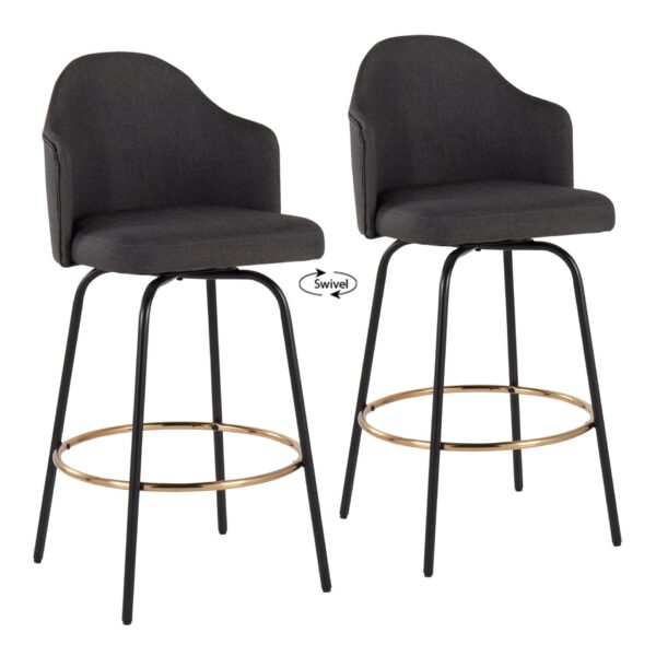 Ahoy - Contemporary Fixed Height Counter Stool Round Gold Footrest (Set of 2) - Charcoal / Black