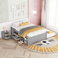 Versatile Full Bed With Trundle, Under Bed Storage Box And Nightstand - Gray