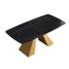 70.87" Modern Artificial Stone Curved Metal Leg Dining Table, Can Accommodate 6-8 People - Black / Gold - Image 5