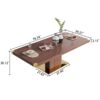 Top Dining Table With Gold Finish Corner, Pillar And Gold Finish Stainless Steel Base - Walnut Brown - Image 5