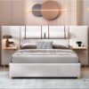 Queen Size Upholstered Platform Bed, 2 Outlets And USB Charging Ports On Both Sides, 2 Bedside Pillows, Storage Shelves - Beige - Image 15