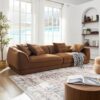 Nordic Modern Sofa With Detachable Pillowcase, French Velvet Fabric, Solid Wood Frame, High Density Sponge Filling - Camel - Image 2