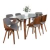 Folia Fabrizzi - 7 Piece Mid-Century Modern Dining Set - Walnut / Clear Tempered / Gray - Image 3