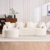 Compression Sofa: Combining Chaise Longue With 3 Seater, Wood Grain Chenille Fabric, Full Sponge Compression Sofa, Combined Sofa With 4 Pillows For Living / Home Furniture / Apartment - White - Image 27