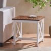 End Table, Farmhouse Side Table, Indoor Outdoor - Brown / White - Image 12