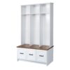 Modern Hall Tree With Entryway Bench, 3 Shelves And Drawers, Wide Hall Tree With Storage Bench For Hallway - White - Image 7