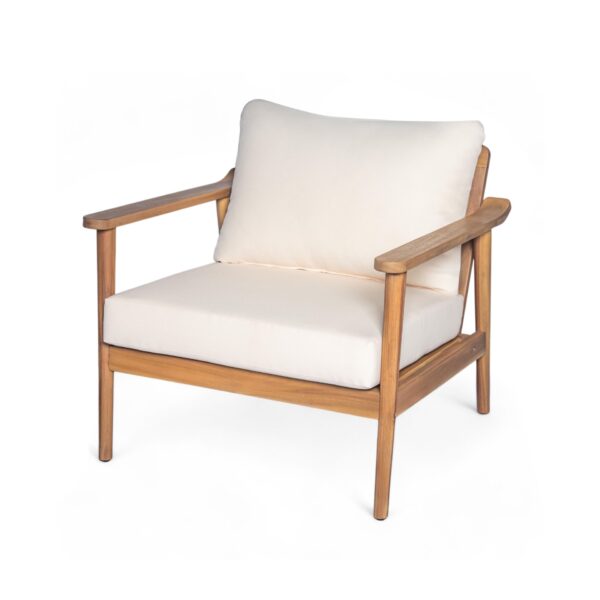 Mid Century Modern Outdoor Lounge Chair With Cushions Solid Wood For Patio, Garden, Balcony - Teak