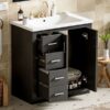 Bathroom Vanity With Ceramic Sink Combo, Frame Bathroom Storage Cabinet, Freestanding Vanity Set With 3 Drawers & Soft Closing Doors - Black - Image 25