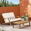Paloma - Loveseat And Coffee Table Set With Adirondack Design Acacia Wood And Waterproof Fabric - Teak / Beige - Image 7
