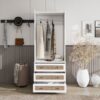 Wardrobe With 3 Drawers High Wardrobe Armoire With Rattan For Living Room Organizer - White - Image 5