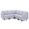 Comfy 5 Pieces L Shaped Sofa With Wooden Legs, Modern Side Chairs For Living Room - Light Gray - Image 2