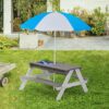 Wooden Kids Picnic Table, Sand And Water Table With Umbrella, Activity Table For Outdoor Backyard Patio Play - White / Gray - Image 5