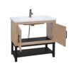 Modern Freestanding 36" Bathroom Vanity With Ceramic Sink, Hot And Cold Faucet, Storage Cabinet & Open Iron Shelf - Natural - Image 13