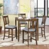 5 Pieces Dining Table Set, Wooden Dining Square Table Set For 4, Counter Height Kitchen Table Set With Square Table And 4 Upholstered Chairs For Small Space - Walnut - Image 4