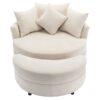 360° Swivel Accent Barrel Chair With Storage Ottoman & 4 Pillows, Modern Chenille Leisure Chair Round Accent For Living Room - Cream - Image 7