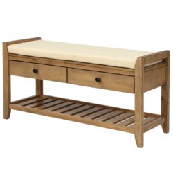 Shoe Rack With Cushioned Seat And Drawers Multipurpose Entryway Storage Bench - Old Pine