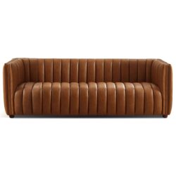 April - Mid-Century Modern Luxury Tight Back Leather Couch - Brown / Cognac / Rustic