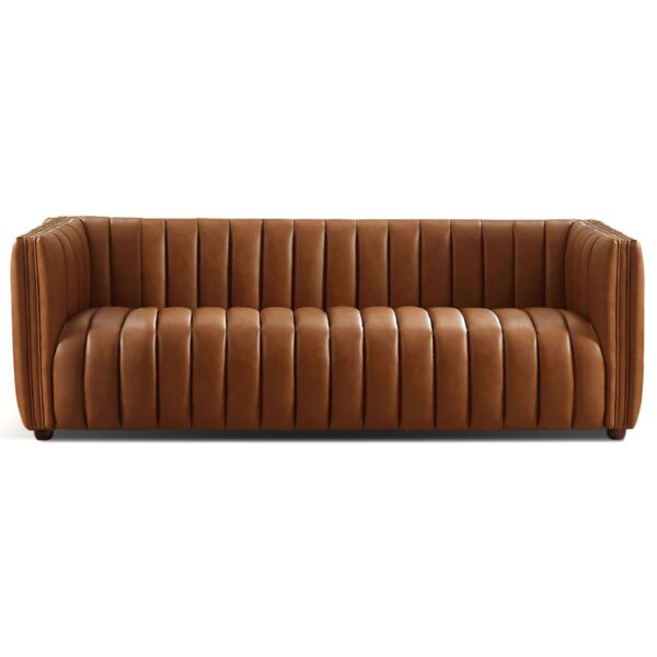 April - Mid-Century Modern Luxury Tight Back Leather Couch - Brown / Cognac / Rustic