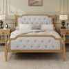 Full Size Traditional Style Solid Bed Frame With Upholstered Tufted Headboard, No Box Spring Needed - Antique Walnut - Image 3