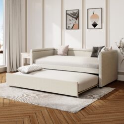 Modern Style Twin Size Upholstered Daybed With Trundle For Guest Room, Small Bedroom, Study Room - Beige