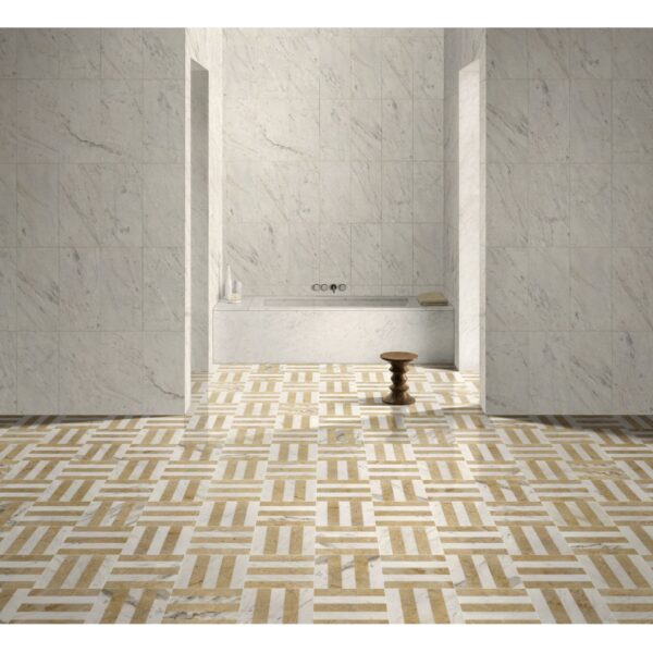 Elegant And Waterjet Polished Marble Tile For Floor And Wall Stone - White / Gold