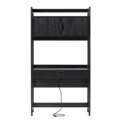 Transitional Reeded Desk With Hutch And Drawers Plus Tech Management - Black