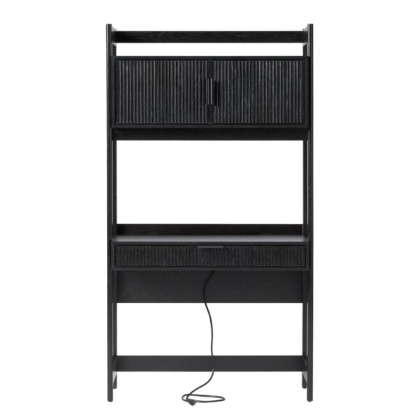 Transitional Reeded Desk With Hutch And Drawers Plus Tech Management - Black