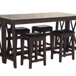 Drop Leaf Table With 4 Stools - Dark Brown
