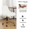 Modern Teddy Fleece Fabric Dining Chair With Gold Legs, Soft And Comfortable, Adjustable, Space Saving - Beige - Image 6