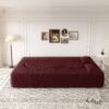 Modern Floor Sofa With 2 Pillows, Convertible Teddy Fabric Foam Filled Sleeper Sofa Bed, Full Size Folding Mattress For Living Room Guest Bed, Playroom, No Assembly Required - Burgundy - Image 5