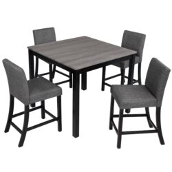 2 Tone Wooden Table Set, Modern 5 Piece Counter Height Dining Set With 4 Chairs For Kitchen Or Dining Room - Light Gray / Black