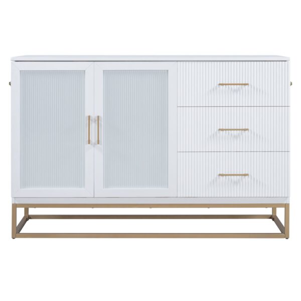 Queen Murphy Bed With Frosted Glass Doors Design, Fake Drawers, Metal Legs - White