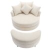 360° Swivel Accent Barrel Chair With Storage Ottoman & 4 Pillows, Modern Chenille Leisure Chair Round Accent For Living Room - Cream - Image 6