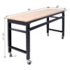 60" Wide Rolling Workbench For Garage, Adjustable Height, Workshop Tool Bench, Metal With Rubber Wood Top - Black / Light Brown - Image 13
