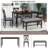 6 Piece Kitchen Dining Table Set Wooden Rectangular Dining Table, 4 Chairs And Bench Family Furniture - Espresso - Image 5