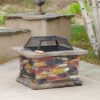 Outdoor Wood Bruning Magnesium Oxide Fire Pit With Lid - Natural Gray - Image 4