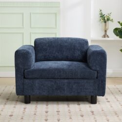 Modern Oversized Armchair Comfy Accent Chair Single Sofa For Living Room Bedroom Office Apartment, Woven Velvet Fabric - Blue