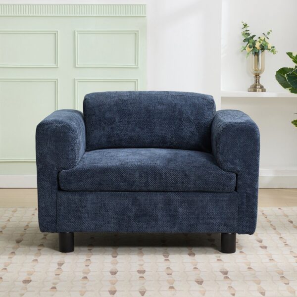 Modern Oversized Armchair Comfy Accent Chair Single Sofa For Living Room Bedroom Office Apartment, Woven Velvet Fabric - Blue