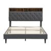 Modern Upholstered King Size Platform Bed Frame With Button Tufted Linen Headboard And USB Ports - Dark Gray - Image 4