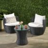 Kono - Outdoor 3 Pieces Chat Set With Cushions And Tempered Glass Tabletop - Black / Ivory - Image 3