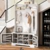 Entryway Bench With Coat Rack, 3 In 1 Design And Adjustable Shelves, Hall Tree With 7 Hooks For Entrance, Living Room - White - Image 7